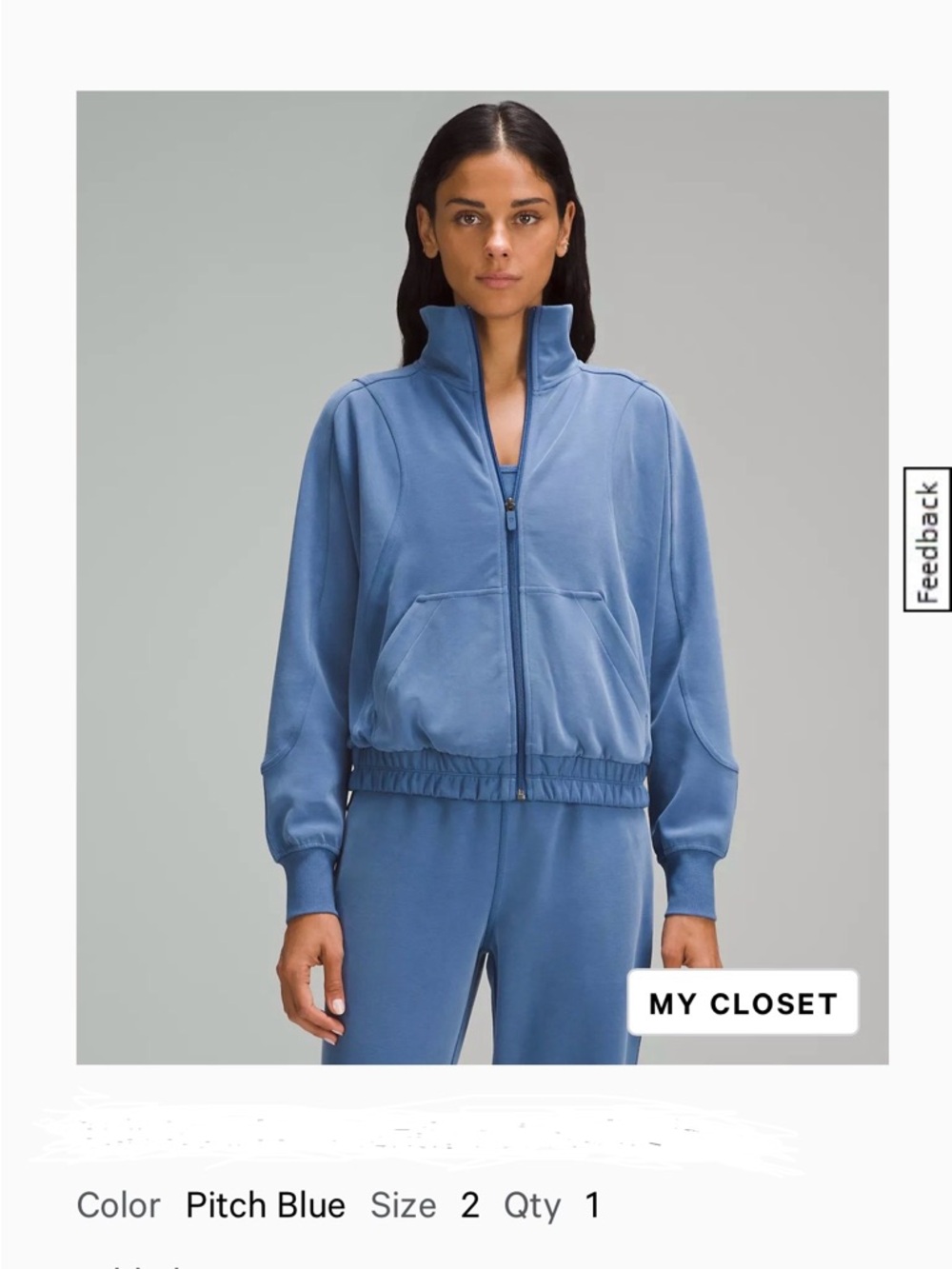 lululemon athletica pitch blue brushed softstream funnel neck zip up jacket